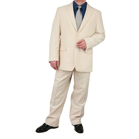 2pc. Men's Regular Fit Single Breasted Suit-Beige - Picture 1 of 4